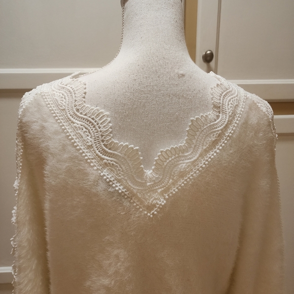 Sweet Lovely by Jen Elegant White Lace-Trimmed Sweater - Picture 7 of 9
